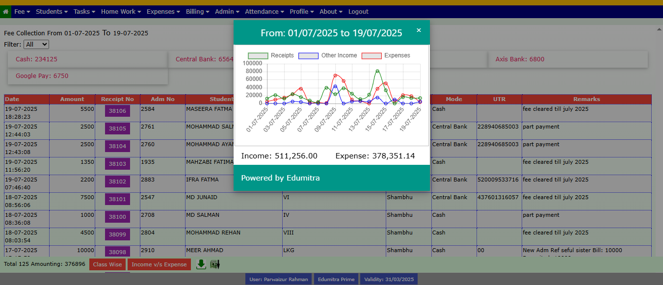 Edumitra Sample Income Expense Tracking System